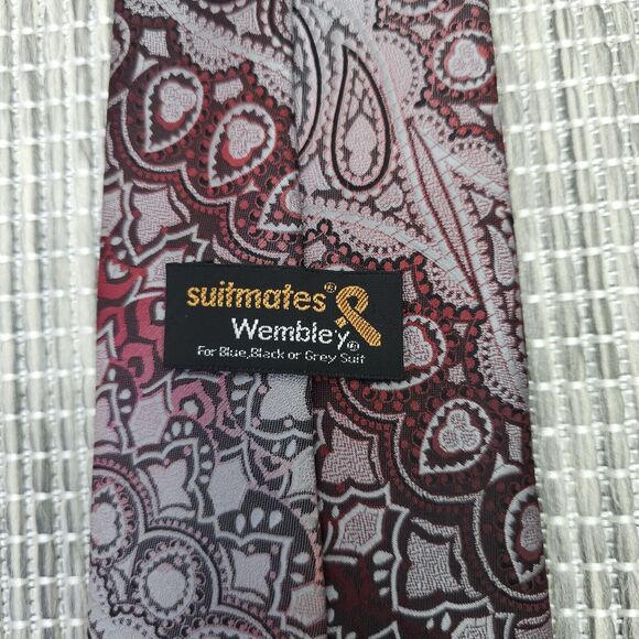Suitmates Wembley Neck Tie Mens Red Silver Paisley Career Prom Formal Church - Picture 6 of 10
